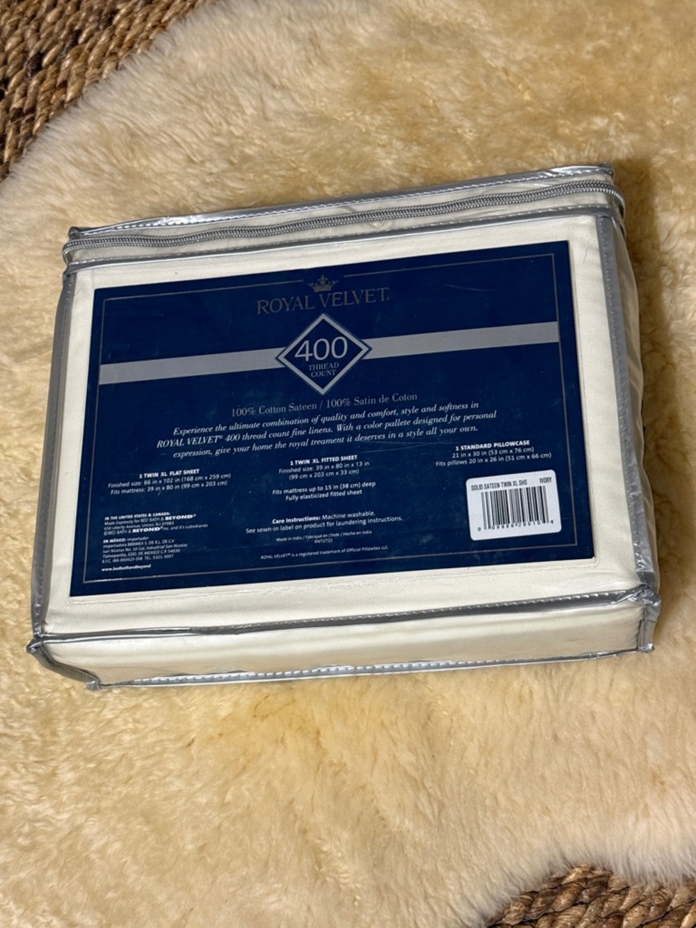 Royal Velvet 400 Thread Count Cotton Sheet Set - Cream